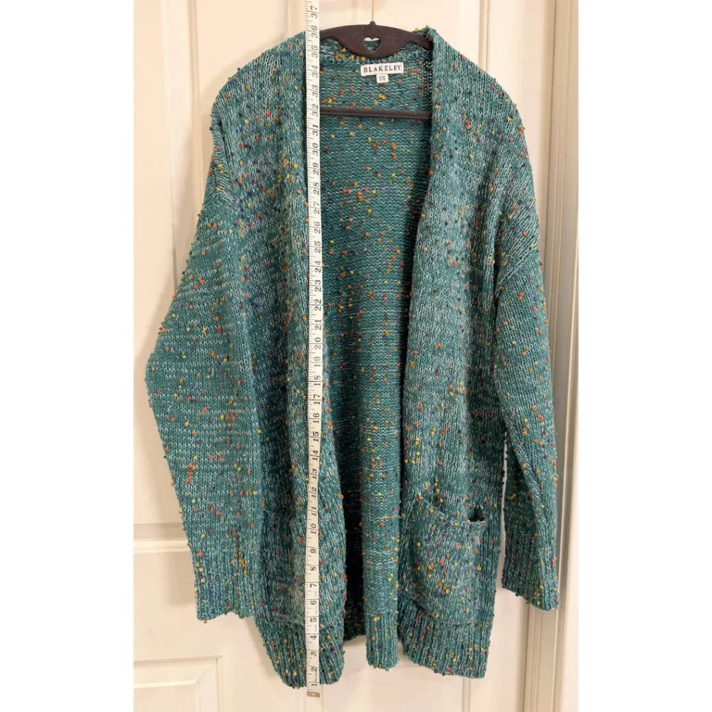 Blakeley Confetti Knit Cardigan OS Teal Multicolor Speckled Chunky Sweater - Picture 7 of 9